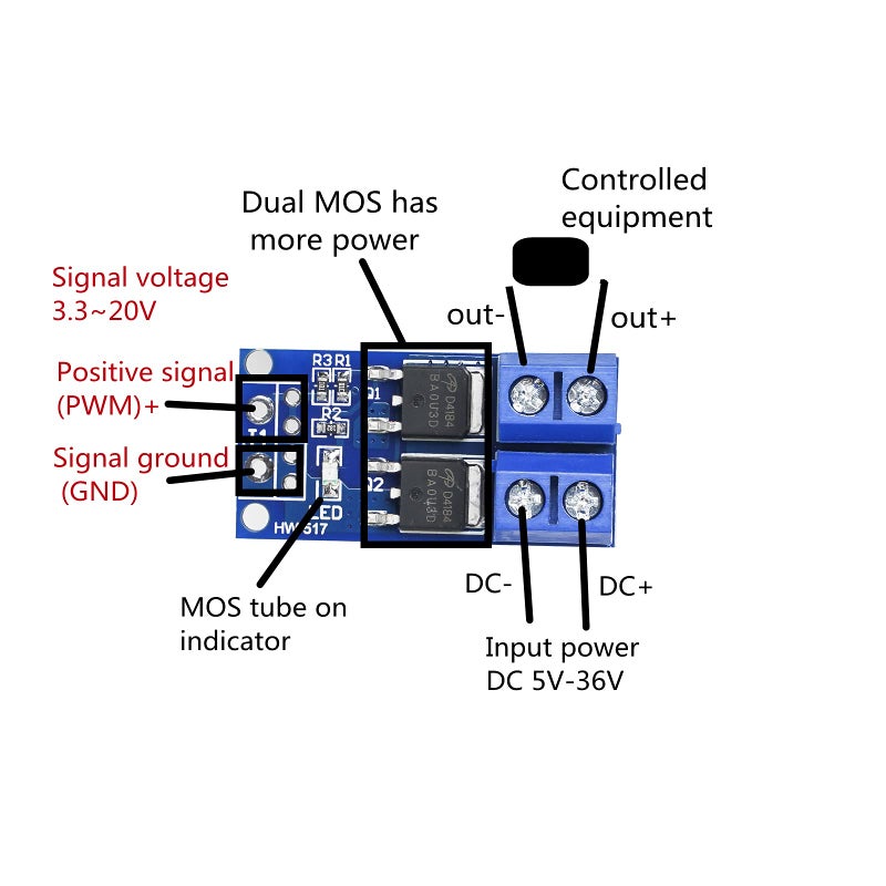 Teyleten Robot وحدة تحكم محرك DC Teyleten 5V-36V 15A كحد أقصى 30A 400W مزدوجة عالية الطاقة MOSFET مفتاح تشغيل - Image 5